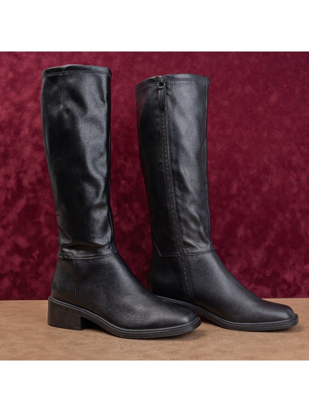 Franco Sarto Women Cottage Boho Black Vegan Leather Square Toe Knee Boots sz 11